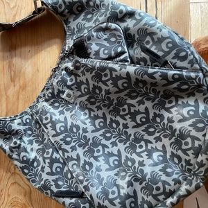Brooklyn Industries hobo bag, grey/black oil cloth with pink interior